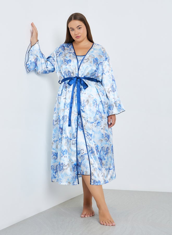 Take Two Plus Size Women Printed Robe and Satin Slip Dress - Image 5